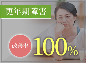 更年期障害の改善率:100%(※当社比、栗東市 安養寺治療院調査結果より)